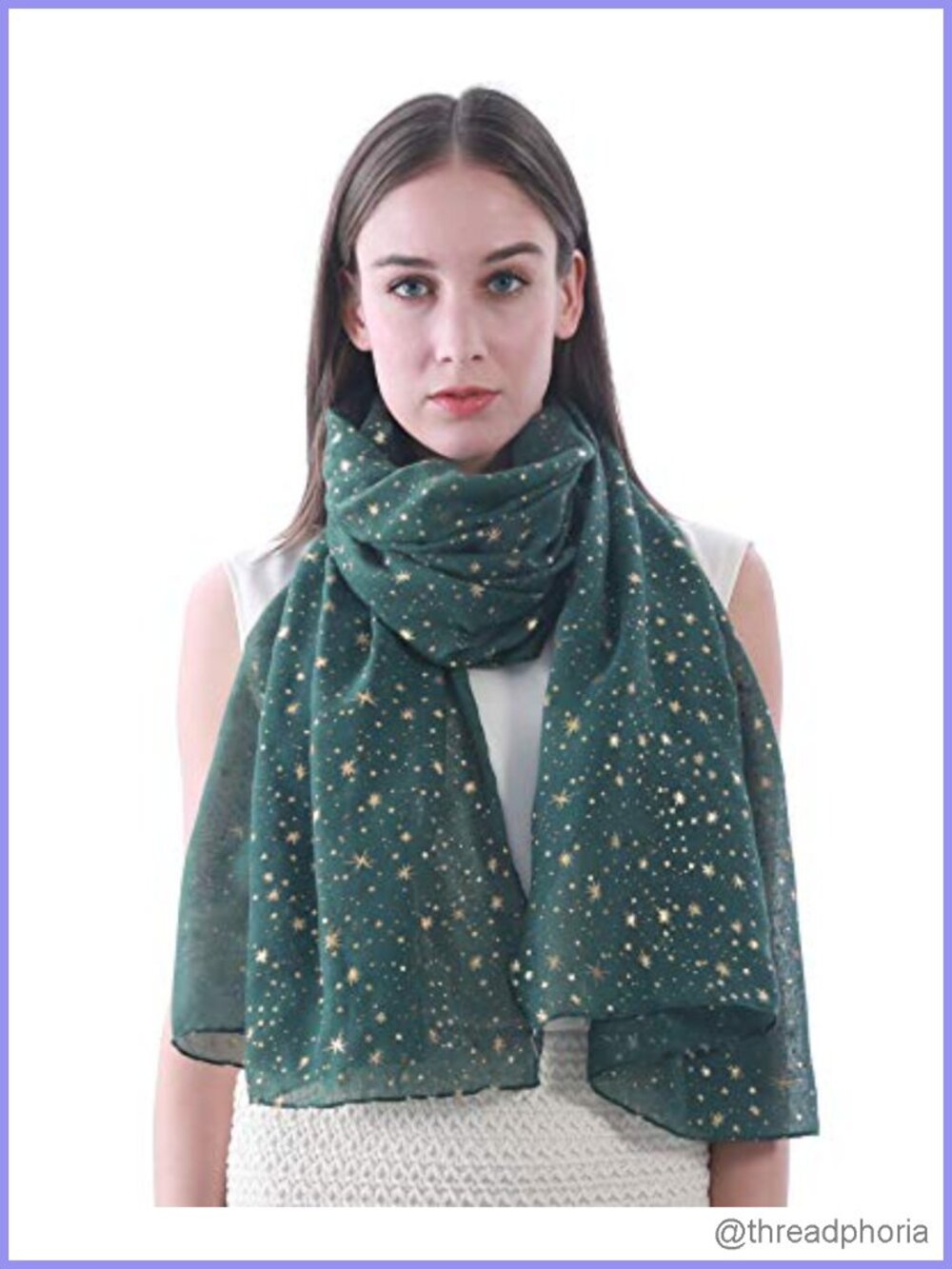 Women's Metallic Foil Star Print Scarf Shawl Wrap Lightweight Glitter Sparkle